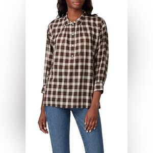 Nili Lotan Myra Brown Plaid Button-Down Shirt in size Small